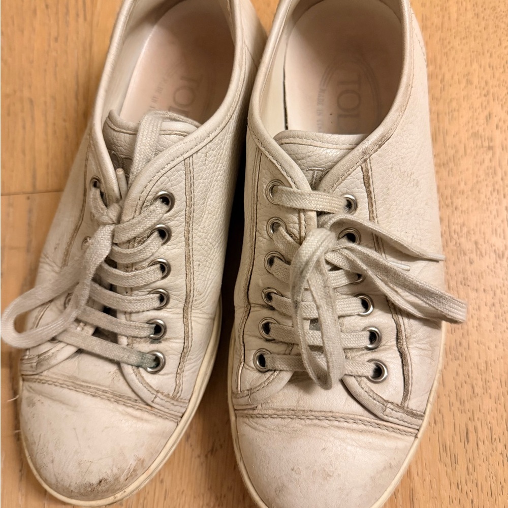 Tods white leather sneakers size 6.5   37